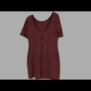 Pink & black stripe fitted dress. Zipper back